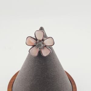 Silver Tone Flower Cocktail Ring Light Pink Oversized Fairycore Oversized Size 6